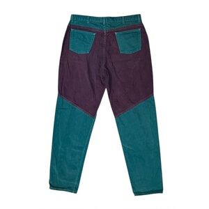 Vintage 90s IOU Colorblock Heavy Denim Pants - Diagonal Pattern in Teal & Purple